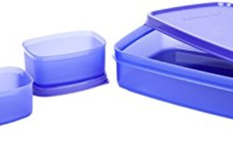 Signoraware Compact Bpa Free Plastic Microwave Safe Lunch Box, Food Grade Tiffin Boxes Set, Leak Proof Air Tight Dabba (Set Of 3 – 1 X 850Ml Container, 2 X 100Ml Containers, Square, Violet)