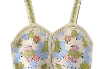 Y Company Women’S Cute Cropped Tank Top Knit Crochet Camisole | Floral Embroidered Tank Top(Cropped-Green-L)