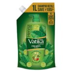 Dabur Vatika Health Shampoo – 1 L (Refill Pouch) | With 7 Natural Ingredients | For Smooth, Shiny & Nourished Hair | Repairs Hair Damage, Controls Frizz | For All Hair Types | Goodness Of Henna & Amla
