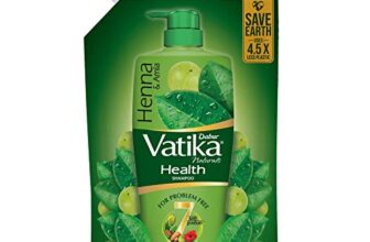 Dabur Vatika Health Shampoo – 1 L (Refill Pouch) | With 7 Natural Ingredients | For Smooth, Shiny & Nourished Hair | Repairs Hair Damage, Controls Frizz | For All Hair Types | Goodness Of Henna & Amla