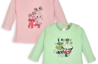 Luvlap Baby Girls 100% Cotton Full Sleeve Girls Top Pack Of 2, Sea Green & Baby Pink, M (3 To 6 Months)