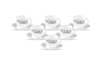 La Opala Diva, Opal Glass Crockery | Cup & Saucer Tulip Large, Set Of 12 | Misty Drops, 220 Ml | For Tea & Coffee | Microwave Safe | 100% Vegetarian | Extra Strong | Super Light | Super White