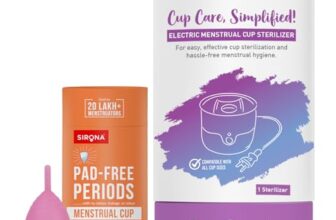 Sirona Reusable Menstrual Cup For Women (Medium) With Electric Steam Sterilizer – Pack Of 2 | 100% Medical-Grade Silicone | Kills 99% Germs | Rash, Odour & Itch-Free Period Care With Quick Cleaning