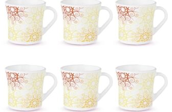 Larah By Borosil Crysta Series Zoya Opalware Mug | Set Of 6 Tea/Coffee Mugs, 160 Ml Each | Microwave & Dishwasher Safe, Bone-Ash Free | Crockery Set Ideal For Daily Use & Gifting | White