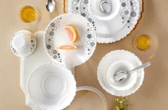 Larah By Borosil Silk Series Luna Opalware Dinner Set With Steel Spoon | 41 Pcs For Family Of 6 | Microwave & Dishwasher Safe | Bone-Ash Free | Crockery Set For Dining & Gifting | Plates & Bowls