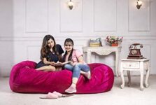 Ink Craft 6Ft Bean Bag Chair, Velvet Jumboo Size Beanbag, With Shredded Foam For Indoor Living Room, Cushion Lounger, Office & Home For Adults (Red) (6 Ft, Pink)