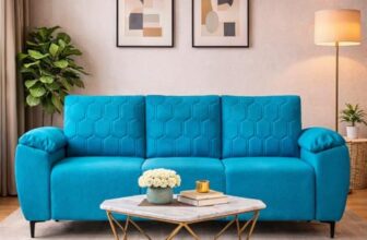 Centuary Sleepables Modena Premium Sofa|Classy Quilted Suede Fabric Upholstery|Fiber-Filled Back Cushion|Wide Plush Fibrefilled Armrests|Ergonomic Lumbar Support |Oasis Blue|3 Years Warranty