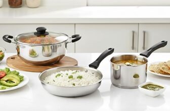 Cello Galaxy Steelox 3 Pcs Cookware Set | Kadhai With Glass Lid 3L, Milk Tea Saucepan 1.5L, Multipurpose Frying Pan 2L | Gas Stove Compatible, Riverted Handle Stainless Steel Cooking Set For Kitchen