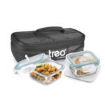 Treo By Milton All Weather Borosilicate Glass Square Set Of 2,320 Ml Each,Tiffin,Water Proof Carry Jacket,Microwave & Oven Safe,Leak Proof,Air Vent Lid,Scratch Resistant,Ideal For Office,School,Black