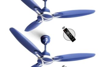 Longway Zephyr 1200 Mm Bldc Ceiling Fan With Remote Control | Bee 5 Star Rated Energy Efficient | Ultra High Speed 3 Blade Anti-Dust Decorative Ceiling Fan (Silver Blue, Pack Of 2)