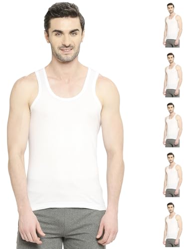 Vip Bonus Classic Mens 100% Cotton Sleeveless White Vest, 85 Size, Pack Of 6, Regular Fit