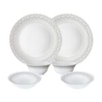 Larah By Borosil Classic Opalware Dinner Set, 6 -Piece, White
