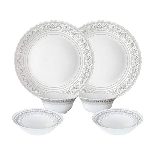 Larah By Borosil 41Pc Opalware Dinner Set With Steel Spoon For Family Of 6