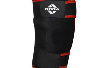 Nivia Adjustable Knee Support For Men & Women, Comfortable Compression Sleeve With Velcro Strap, Ideal For Sports, Gym, Running, Fitness & Joint Protection, Black/Red (Single Piece)