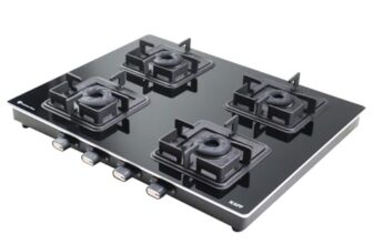 Kaff Gas Stove/Cooktop 4 Burners 63 Cm, Black Coated Brass Burners, Decorative Ss Moulded Strip On All Sides For Edge Protection Integrated Flame Protector Black | Ctq634B