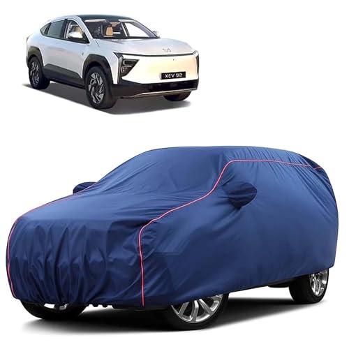 Sulfar 100% Water Resistant Car Body Cover Compatible With Mirror For Mahindra Xuv 3Xo (Triple Stitched, Full Bottom Elastic, Blue Tafetta With Yellow Piping)
