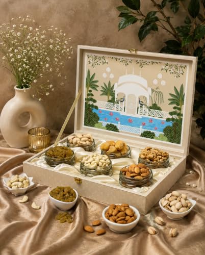 Riwaz Luxury Flower Dry Fruit Gift Box For Diwali, Corporate, Wedding & Festive Gifting | Elegant Hamper With Almonds, Cashews, Raisins, Khumani, Pistachios & Walnuts. 650 Grams