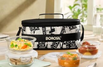 Borosil Nostalgia Universal Borosilicate Glass Lunchbox | 4 Pc Round Container Set (320Ml X 2 + 240Ml X 2) | Microwave & Dishwasher Safe, Leakproof | Tiffin For Office, School, College | Transparent