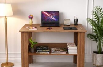Spyder Craft Modern Specio Engineered Wood Study Table With Storage Shelf | Clean Minimalist Computer Desk For Home, Office, & Bedroom | Durable & Easy To Clean (Wood Brown) (Assembly_Diy)