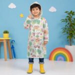 Crackles Kids Printed Raincoat For Boys & Girls, Hooded Waterproof Rain Coat With Full Sleeves And Front Button Closure, For 8-11 Years Girls And Boys, Child Height 110–130 Cms