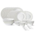 Larah By Borosil Ora Gold Fluted Series Opalware Dinner Set | 44 Pieces For Family Of 8 | Microwave & Dishwasher Safe | Bone-Ash Free | Crockery Set For Dining & Gifting | Plates & Bowls | White