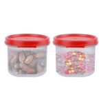Simparte Smart Slim Storage Air-Tight & Leak Resistant Plastic Round Modular Container For Juice, Snacks, Spices, Dry Fruits, Stackable, Bpa Free, Refrigerator Safe (250 Ml, Set Of 2, Red)
