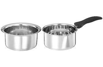 Amazon Brand – Solimo – 2 Pcs Stainless Steel Cookware Set – (Tope 18 Cm, Sauce 14 Cm) 2500 Liter, Glossy Finish (8906028137464)