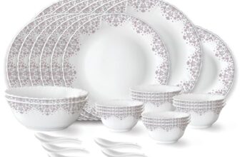 Larah By Borosil Lark Fluted Series Opalware Dinner Set | 33 Pieces For Family Of 6 | Microwave & Dishwasher Safe | Bone-Ash Free | Crockery Set For Dining & Gifting | Plates & Bowls | White