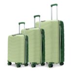 Lattitude By Provogue Axis Set Of 3 Trolley Bags Polypropylene Hard Suitcase, 8 Spinner Wheels, 3-Pocket Convipack, Dual-Tone Shell, Recessed Number Lock Laser Green/Everglade Green