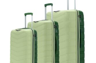 Lattitude By Provogue Axis Set Of 3 Trolley Bags Polypropylene Hard Suitcase, 8 Spinner Wheels, 3-Pocket Convipack, Dual-Tone Shell, Recessed Number Lock Laser Green/Everglade Green