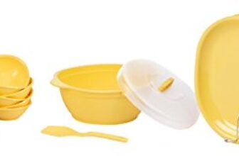 Signoraware Bpa Free Plastic Square Dinner Set | Microwave Safe | Unbreakable & Lightweight | Odor-Free | Great For Parties & Gatherings | Ideal For Regular Home Meals (Set Of 21 Pcs | Yellow)