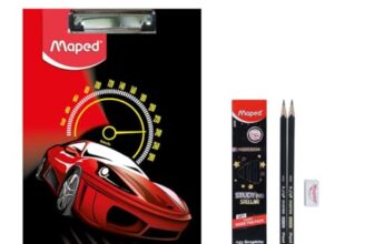 Maped Exam Kit – 12Pc Set (Car Theme) |High-End Clipboard And Wooden Dark Pencils|Exam Pad For Students|Ideal For School Students | Essential Exam Kit