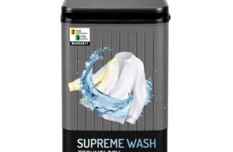 Vw Visio World 8.5 Kg Semiautomatic Top Load Washer Only With Powerful Wash, V8 Supreme-Wash, Black/Grey