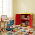 Cello Novelty Compact Bookshelf, Red & Yellow | 2 Dustproof Doors | Space Saving Cupboard | Plastic Book Shelf | Multipurpose Book Shelf For Home, Office | Book Organizer For Library