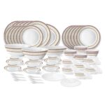 Larah By Borosil Elega Fluted Series Opalware Dinner Set | 66 Pieces For Family Of 6 | Microwave & Dishwasher Safe | Bone-Ash Free | Crockery Set For Dining & Gifting | Plates & Bowls | White