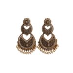 Mummacare Traditional Chandbali Earrings, Antique Gold And Oxidised Silver, Floral Stud, Pearl Drops, Ethnic Indian Jewellery (Antique Gold)