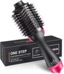 One Step Hair Dryer Brush – Hot Air Brush Hair Dryer & Volumizer | Heat Settings | Hair Straightener & Styler Brush For Fast Drying, Smoothening & Salon Blowout | Black & Pink