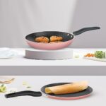 Borosil Festive Glory Non-Stick Set Of 2 Tawa (25 Cm) And Fry Pan (24 Cm), Gas Stove & Induction Compatible, Metal Spoon Friendly, Pink Exterior, Thick Uniform Body, Stir Fry Pan, Tava For Prantha