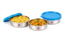 Tosaa Stainless Steel Sigma Container Small – 825 Ml (Pack Of 3) | Airtight & Leakproof Lid |Compact & Travel-Friendly | Easy To Carry | Perfect For Office, School & Home Use