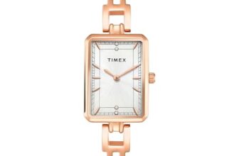 Timex Silver-Tone Rectangle Dial Analog Women’S Watch – Twel22802