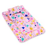 Glun® 4 Piece Newborn Baby Cotton Bedding Set, Pink Colour For Girl (1 Bed, 2 Round Pillow, 1 Head Shaping Pillow), High Quality Fibre Cotton, Maternity, Newborn Essentials Accessories