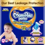 New Mamypoko Pants Premium All Night Absorb| Pant Style Baby Diapers Medium Size(M), 70 Count, Ideal For 7-12Kgs|1 Diaper= Upto All Night Absorption Now With 10% Increased Power|Wider Crisscross Sheet|Gentle Coco Care| 12Hr Leakage Protection| Prevents Heaviness.